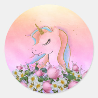 Elegante Blume, farbenfroh, Rainbow Unicorn Runder Aufkleber