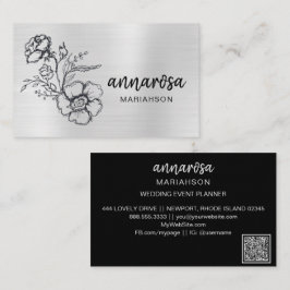 *~* Elegante Blume Floral Silver QR LOGO FOTO Visitenkarte
