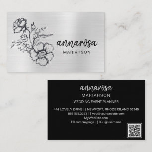 *~* Elegante Blume Floral Silver QR LOGO FOTO Visitenkarte