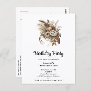 Elegante Blume Folage und Feather Birthday Party Postkarte