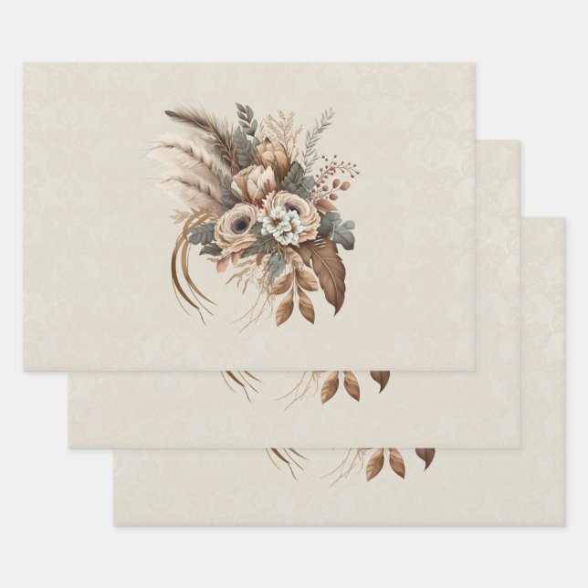 Elegante Blume Folien und Feathers Geschenkpapier Set (Set)
