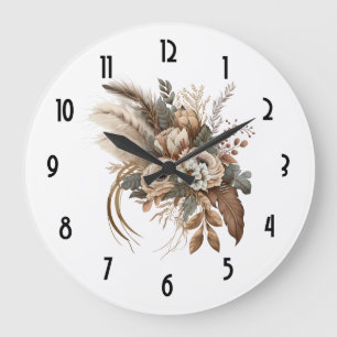 Elegante Blume Folien und Feathers Große Wanduhr