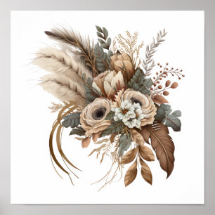 Elegante Blume Folien und Feathers Poster