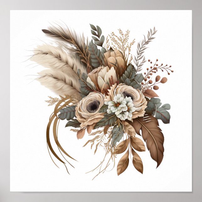 Elegante Blume Folien und Feathers Poster (Vorne)