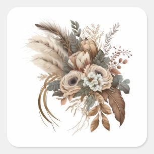 Elegante Blume Folien und Feathers Quadratischer Aufkleber