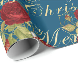 Elegante Blume Frohe Weihnachten Gold Glitzer blau Geschenkpapier
