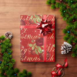 Elegante Blume Frohe Weihnachten Gold Glitzer rot Geschenkpapier