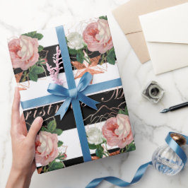 Elegante Blume Frohe Weihnachten Rose Gold Glitzer Geschenkpapier