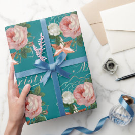 Elegante Blume Frohe Weihnachten Rose Gold Glitzer Geschenkpapier