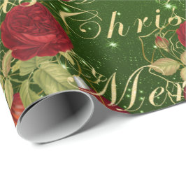 Elegante Blume Frohe Weihnachtsgold Glitzer grün Geschenkpapier