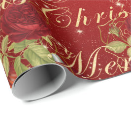 Elegante Blume Frohe Weihnachtsgold Glitzer rot Geschenkpapier