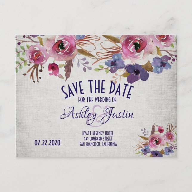 Elegante Blume für Hochzeiten Save the Date Ankündigungspostkarte (Vorderseite)