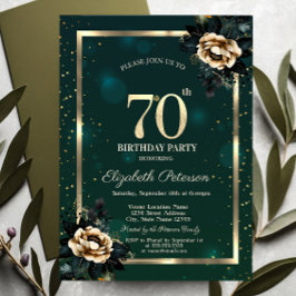 Elegante Blume Gold Frame Stars Green 70. Einladung