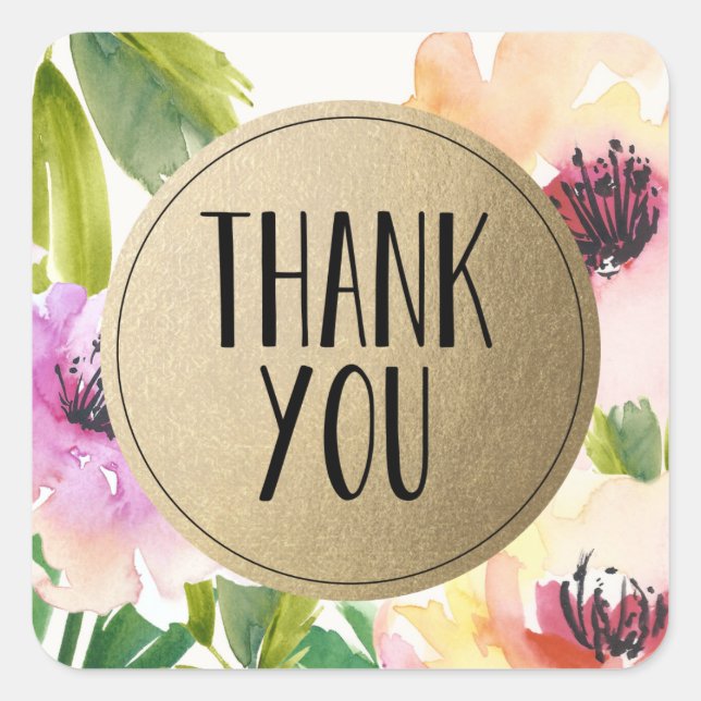 Elegante Blume Gold | Gefälligkeitskennzeichnungen Quadratischer Aufkleber (Vorderseite)