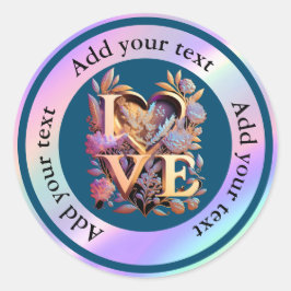 Elegante Blume, Herz und Goldene Liebe Runder Aufkleber