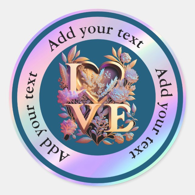 Elegante Blume, Herz und Goldene Liebe Runder Aufkleber (Vorderseite)