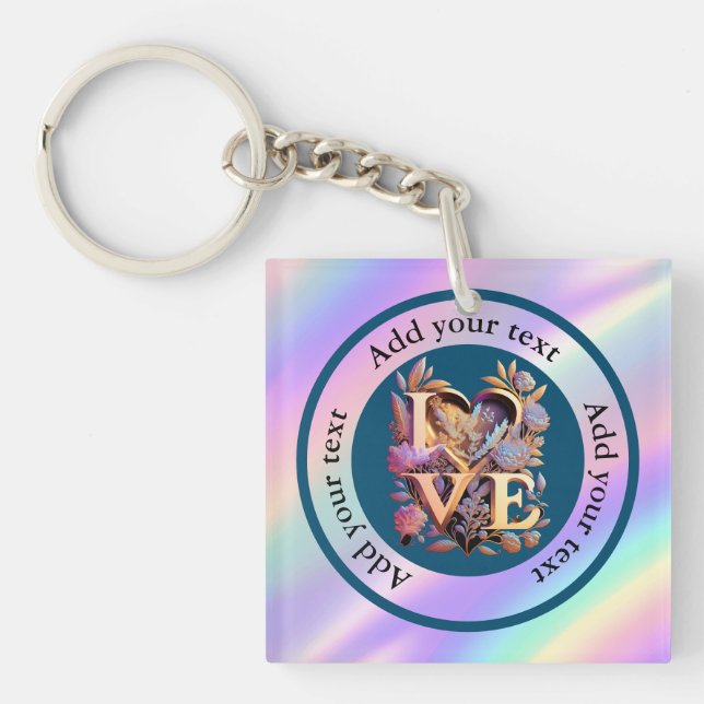 Elegante Blume, Herz und Goldene Liebe Schlüsselanhänger (Vorderseite)