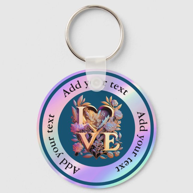 Elegante Blume, Herz und Goldene Liebe Schlüsselanhänger (Vorderseite)