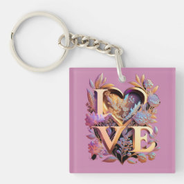 Elegante Blume, Herz und Goldene Liebe Schlüsselanhänger