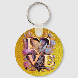 Elegante Blume, Herz und Goldene Liebe Schlüsselanhänger