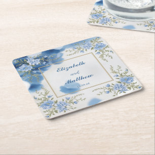 Elegante Blume Hochzeit Biue & White Overlay Rechteckiger Pappuntersetzer