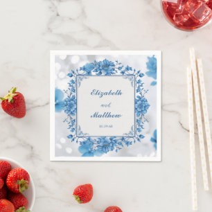 Elegante Blume Hochzeit Biue & White Overlay Serviette
