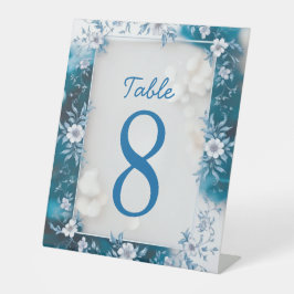 Elegante Blume Hochzeit Biue & White Overlay Sockelschild