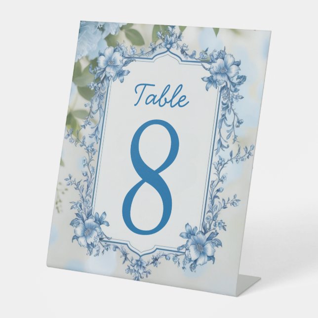 Elegante Blume Hochzeit Biue & White Overlay Sockelschild (Vorderseite)