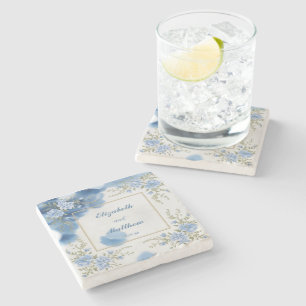 Elegante Blume Hochzeit Biue & White Overlay Steinuntersetzer