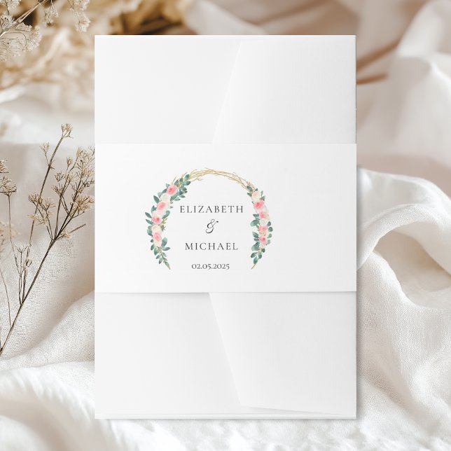 Elegante Blume Hochzeit Einladungsbanderole (Personalized Elegant flowers Arch wedding Invitation Belly Band with your name and date.)