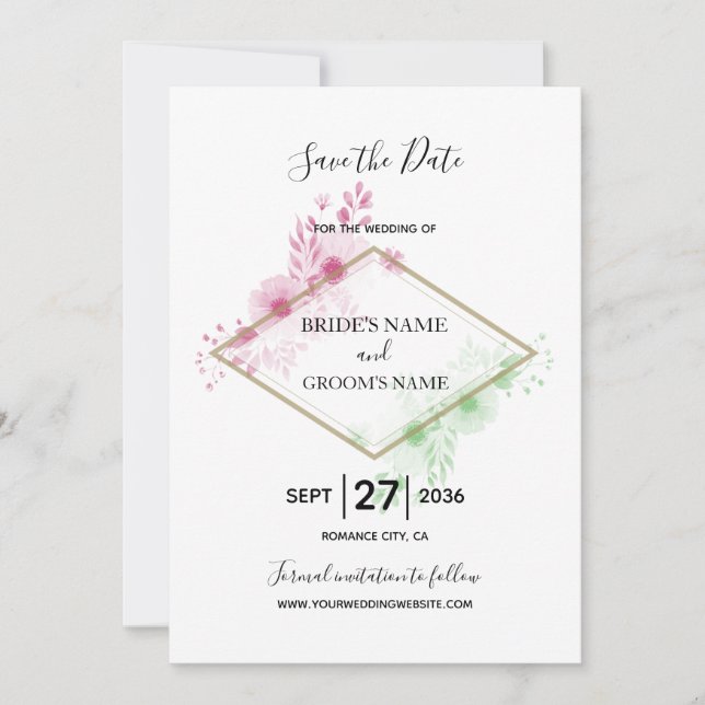 Elegante Blume Hochzeit Save The Date (Vorderseite)