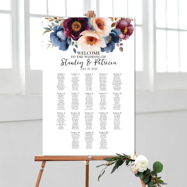 Elegante Blume Hochzeitskarte 18 Tische Poster (Von Creator hochgeladen)