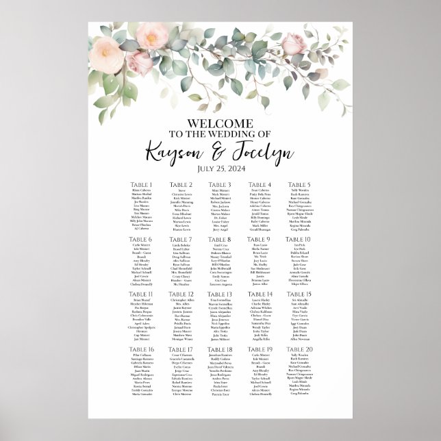 Elegante Blume Hochzeitskarte 20 Tische Poster (Vorne)