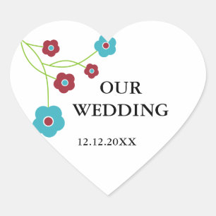 Elegante Blume Hochzeitsticker Herz-Aufkleber