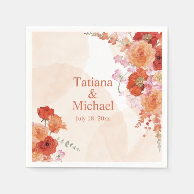 elegante Blume in Aquarellorange Serviette (Vorderseite)