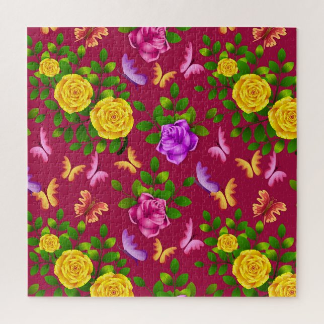 Elegante Blume in Gelb, Rosa und Lila Rose Puzzle (Vertikal)
