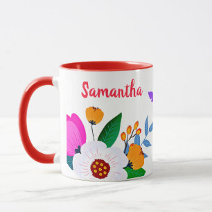 Elegante Blume in Gelb-Rosa und Schmetterling Tasse