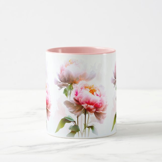 Elegante Blume in Rosa und Weiß Tasse (Zentrum)