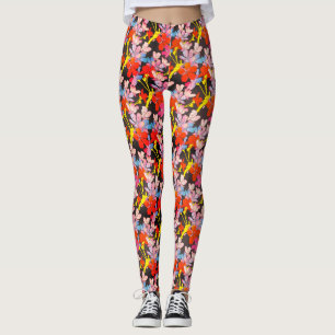 Elegante Blume in Rot-Gelb-Blau Leggings