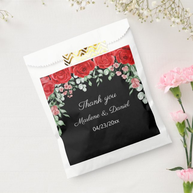 Elegante Blume in Rot und Schwarz Rose Hochzeiten Geschenktütchen (Versiegelt)