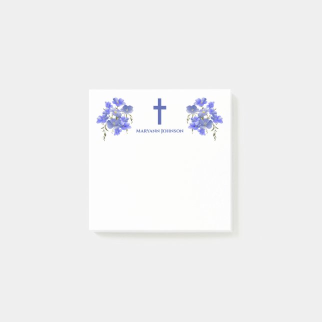 Elegante Blume kreuzen Christlich Personalisiert Post-it Klebezettel (Vorderseite)