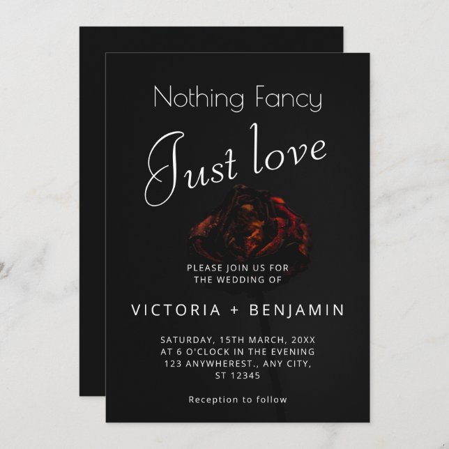 Elegante Blume Minimalistische Dunkle Moody Weddin Einladung (Vorne/Hinten)