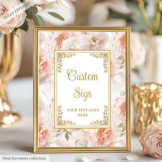 Elegante Blume mit Blütenpracht und goldenes Braut Poster (Elegant blush flowers and gold wedding custom sign)