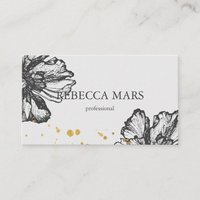 Elegante Blume mit goldenen Tropfen Visitenkarte (Vorderseite)