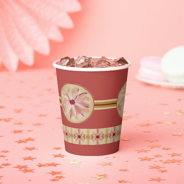 Elegante Blume mit Streifen und Muster Pappbecher (Insitu)