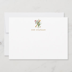 Elegante Blume Monogram Gold Letter Z Note Card Mitteilungskarte