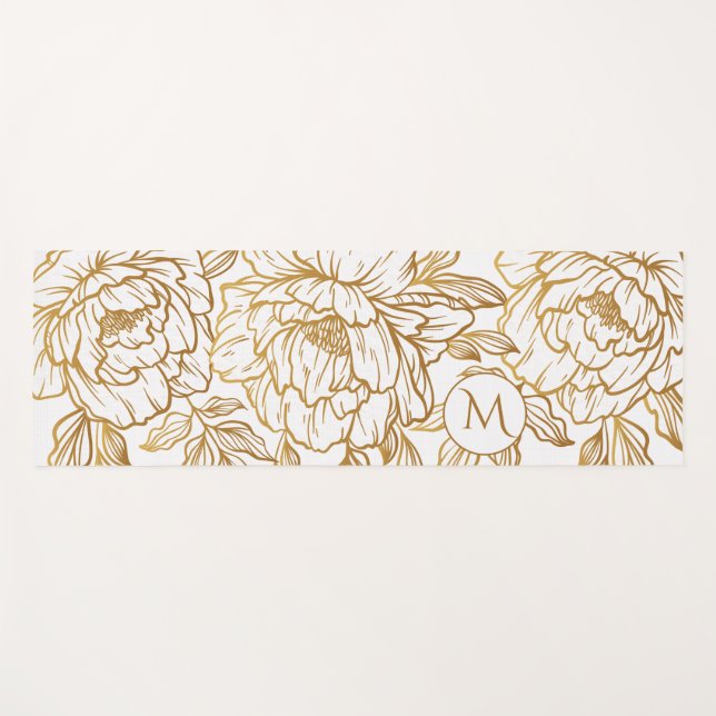 Elegante Blume Muster benutzerdefiniertes Monogram Yogamatte (Vorderseite (Horizontal))