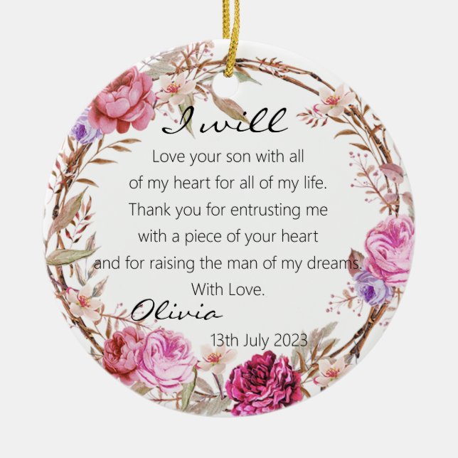 Elegante Blume Mutter der Groombride Hochzeit Keramik Ornament (Vorne)