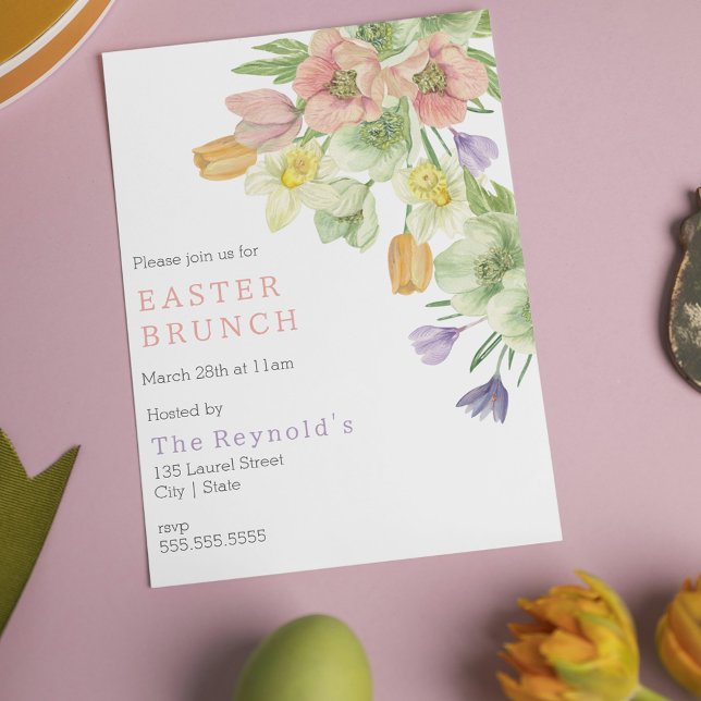 Elegante Blume Osterfeier Einladung (Elegant Watercolor Flower Easter Brunch Invitation
)