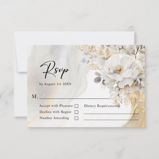 Elegante Blume Peony Gray Black Wedding RSVP Karte (Vorderseite)